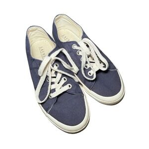 Lauren Ralph Lauren Navy Canvas Low Top Lace Up Sneakers Shoes Women 8.5 Preppy
